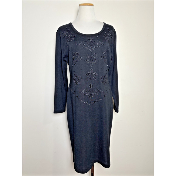 VTG 90s Petite Sophisticate Beaded Sweater Dress Size M Fairy Goth Wool Blend - Picture 1 of 8